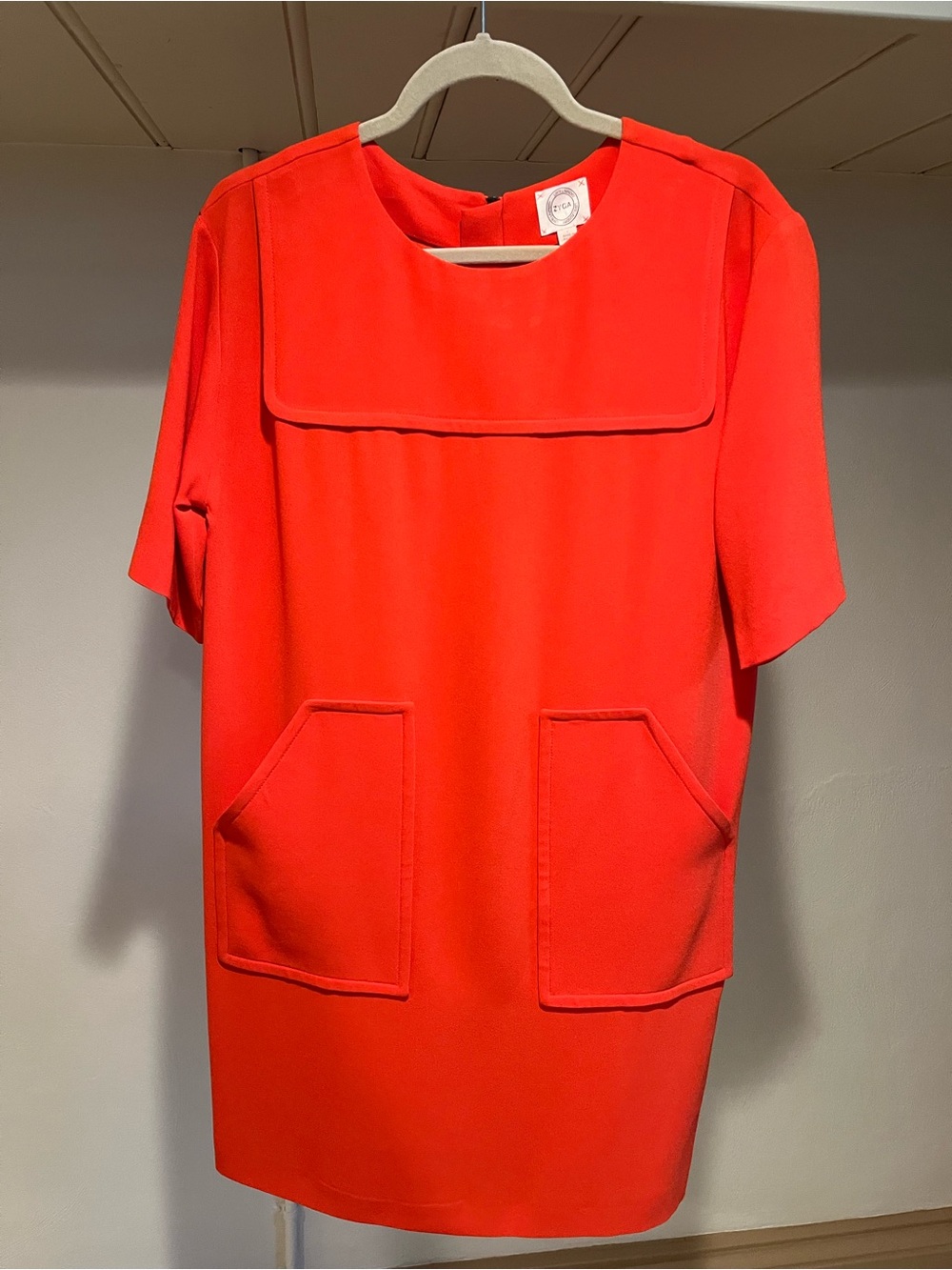 Women’s Red Shift Dress with Front Pockets